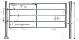 Technische Zeichnung: Patura Tor R4, 310 – 410 cm, 4 Horizontalstreben