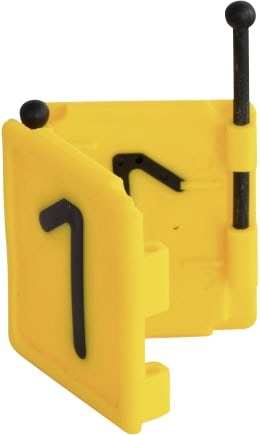 Produktbild: KERBL Halsbandnummer Duo Ziffer 1, Kunststoff gelb, 2-teilig, für Halsmarkierungsbänder bis 4 cm Breite, 6 St.