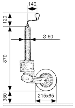 Technische Zeichnung: TRAILER POOL Stützrad Stützlast 250 kg, Rohr 60 x 560 mm, automatisch, Anschraubplatte