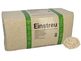 Produktbild: Gepresster Ballen Hobelspan-Einstreu mit grünen Bändern für Kleintiere und Pferde