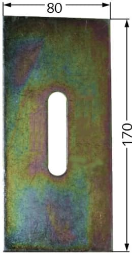 Technische Zeichnung: Abstreifer, 170 x 80 x 3 mm, Bohrung L x B: 60 x 13 mm für Rabe Zahnpackerwalze