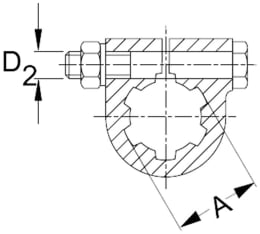Technische Zeichnung: Walterscheid Weitwinkelanschlussgabel AGKF WW80° mit Klemmschraube (Formschluss)