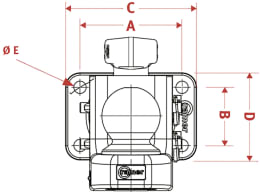 Technische Zeichnung: Walterscheid Flanschkugel Kugel 80 mm, Lochbild B x H 160 x 100 mm, für Traktor