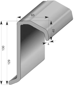 Technische Zeichnung: Kipperzett 130 x 65 x 4 mm mit Nut 10 x 1 mm, für Blechbrücken
