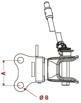 Technische Zeichnung: Walterscheid Zugmaul KU5410/750ZB335 mechanisch mit Konsole, Bohrungen 25 x 108 mm, Ø Bolzen 31 mm