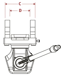 Technische Zeichnung: Walterscheid Zugmaul KU5410/750ZB335 mechanisch mit Konsole, Bohrungen 25 x 108 mm, Ø Bolzen 31 mm