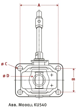 Technische Zeichnung: Walterscheid Zugmaul KU540ZB335- mechanisch mit Flansch, Ø Bolzen 32 mm