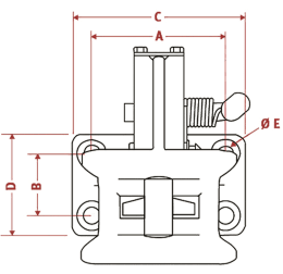 Technische Zeichnung: Walterscheid Zugmaul KU25-3 automatisch mit Flansch, B x H 120 x 55 mm, Ø Bolzen 25 mm