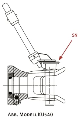 Technische Zeichnung: Walterscheid Zugmaul KU514 mechanisch mit Flansch, Ø Bolzen 32 mm