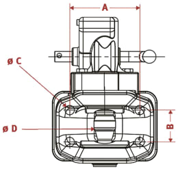 Technische Zeichnung: Walterscheid Zugmaul automatisch mit Flansch, Maßangaben A, B, C und D
