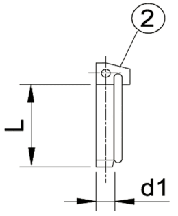 Technische Zeichnung: Walterscheid Fangprofil Kat. 2, d 28,7 mm, d1 12 mm, mit Klappstecker