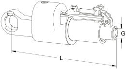 Technische Zeichnung: Walterscheid Stabilisator HGST, Grundkörper hydraulisch, 350 mm, Hub 35 mm/40mm