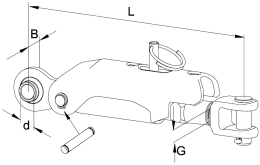 Technische Zeichnung: Walterscheid Stabilisator ADSST, Druckstrebe mechanisch, mit Bolzen, 412 – 426 mm, Federweg ± 19 mm