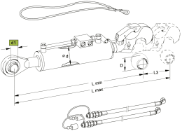Technische Zeichnung: Walterscheid Hydraulischer Oberlenker HOLKH mit Fanghaken und Kugelgelenk