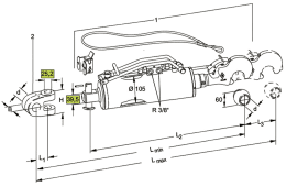 Technische Zeichnung: Walterscheid Hydraulischer Oberlenker HOLHS-C 105DS mit Fanghaken und Gabelgelenk ohne Kopf