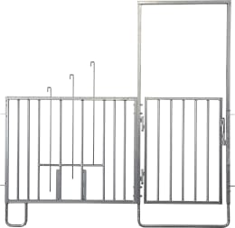 Technische Zeichnung: KERBL Zaunteil 215 x 3 x 120 cm mit Tür, 3 Fressplätze, für modulare Zaunaufstallung für Kälber, 14491