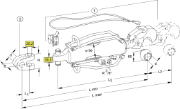 Technische Zeichnung: Walterscheid Hydraulischer Oberlenker HOLHS-C mit Fanghaken und Gabelgelenk ohne Kopf