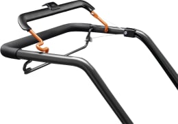 Produktbild: Husqvarna® Rasenmäher-Führungsholm mit höhenverstellbarem Griff und orangen Bedienelementen