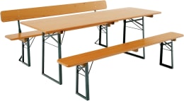 Produktbild: RUKU Bierzeltgarnitur, 220 cm, 75 cm breiter Tisch Kiefer 1 Tisch + 1 Bank mit Lehne + 1 Bank ohne Lehne