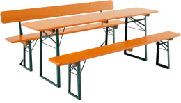 Produktbild: RUKU Bierzeltgarnitur, 220 cm, 50 cm breiter Tisch Kiefer 1 Tisch + 1 Bank mit + 1 Bank ohne Lehne 3-teilig