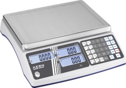 Produktbild: Kern Ladenwaage mit Wägeplatte, drei Displays und Tastatur