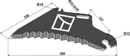 Technische Zeichnung: Industriehof® Ladewagenmesser 360 x 250 x 5 mm, für Ladewagen Mengele Garant