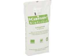 Produktbild: Kaiser Biofutter Kükenalleinfutter in weißem Sack mit grünem Aufdruck