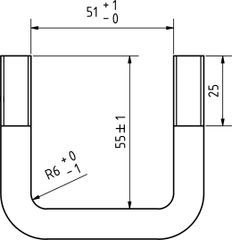 Technische Zeichnung: Industriehof® Bügelschraube L x B innen 55 x 51 mm, M 12 x 1,75 - 8.8 mit selbstsichernden Muttern