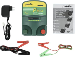 Set: Patura Weidezaungerät P 1500 12 V/230 V mit Netzteil, Anschlusskabeln und Bedienungsanleitung