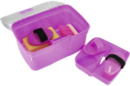 Produktbild: KERBL Putzbox für Kinder, 8-teilig mit Bürsten und Schwämmen, lila/rosa