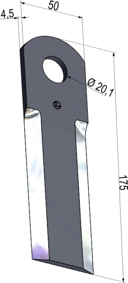 Technische Zeichnung: MWS Häckslermesser 175 x 50 x 4,5 mm glatt, für Strohhäcksler Biso Mähdrescher Case IH, Fendt