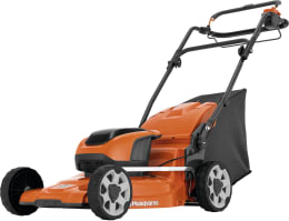 Produktbild: Husqvarna Akku-Rasenmäher LC 142iS in Orange-Schwarz mit Radantrieb und Grasfangkorb