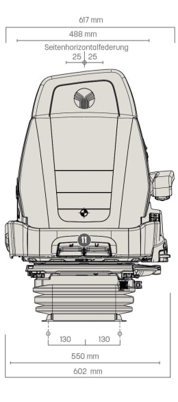 Technische Zeichnung: Grammer Traktorsitz Maximo® Evolution Dynamic, Niederfrequenzfederung, Stoff, anthrazit/silber