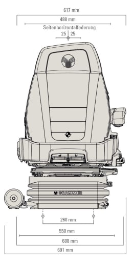 Technische Zeichnung: Grammer Traktorsitz Maximo® XT Evolution Active, luftgefedert, Stoff, anthrazit/silber