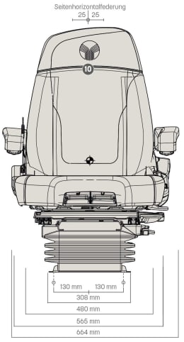 Technische Zeichnung: Grammer Traktorsitz Maximo® Dynamic Plus, Niederfrequenzfederung, Stoff, anthrazit/silber