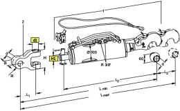 Technische Zeichnung: Walterscheid Hydraulischer Oberlenker HOLGH-C-105DS Kat. 3 Länge 697 – 897 mm, integrierte Dämpfung