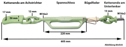 Technische Zeichnung: Spannkette Unterlenker, links für Deutz-Fahr D2807- D5207 + 07C-Serie, DX3.10 SC + VC