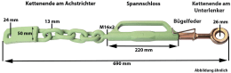 Technische Zeichnung: Spannkette Unterlenker, rechts für Deutz-Fahr D6807- D7807 + 07C-Serie