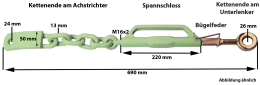 Technische Zeichnung: Spannkette Unterlenker, rechts für Deutz-Fahr D6007- D6907 + 07C-Serie
