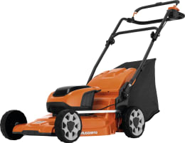 Produktbild: Husqvarna Akku-Rasenmäher LC 142i in Orange-Schwarz mit 42 cm Schnittbreite und Grasfangkorb