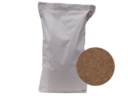 Produktbild: Phacelia-Saatgut in weißem Sack mit Detailansicht der braunen Samen