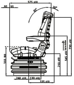 Technische Zeichnung: BLACK STAR Traktorsitz BS 1232 A TT luftgefedert, Drehadapter 30° links/rechts, Stoff Black Matrix