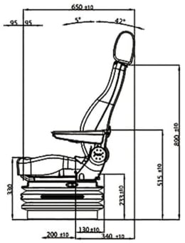 Technische Zeichnung: BLACK STAR Traktorsitz BS 1237 A luftgefedert, lange Rückenlehne, Kopfstütze, Stoff Black Matrix