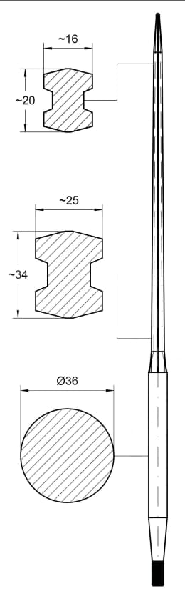 Technische Zeichnung: SHW Grossballenzinken 1.100 mm M 22 x 1,5 AG, spitz, mit konischer Mutter