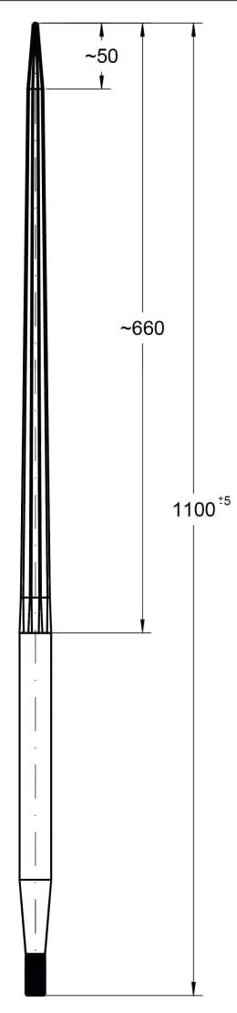 Technische Zeichnung: SHW Grossballenzinken 1.100 mm M 22 x 1,5 AG, spitz, mit konischer Mutter