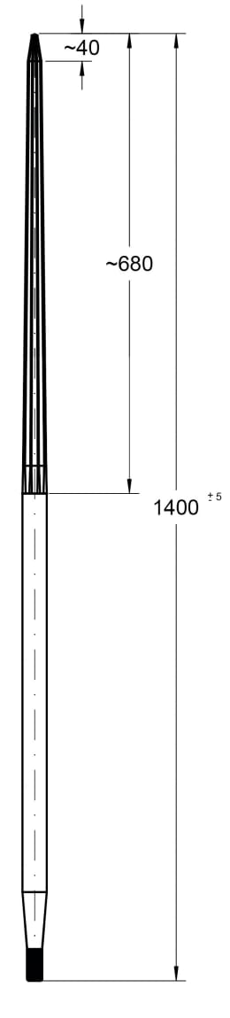 Technische Zeichnung: SHW Grossballenzinken 1.400 mm M 22 x 1,5 AG, spitz, mit konischer Mutter