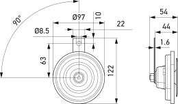 Technische Zeichnung: Hella® Signalhorn 12 V 66 W, Hochton