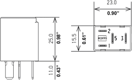 Technische Zeichnung: Hella® Relais 12 V, Wechsler für Kraftstoffpumpe, ohne Halter, 5-polig, Flachsteckanschluss