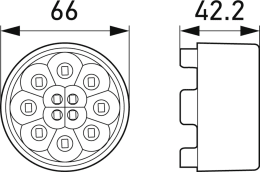 Technische Zeichnung: Hella® LED-Schlussleuchte links/rechts 12 V, 66 mm, Schluss-, Bremslicht