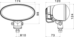Technische Zeichnung: Hella® Arbeitsscheinwerfer Oval 90 HB3, 12 V, für nahe Ausleuchtung, geschraubt, stehend